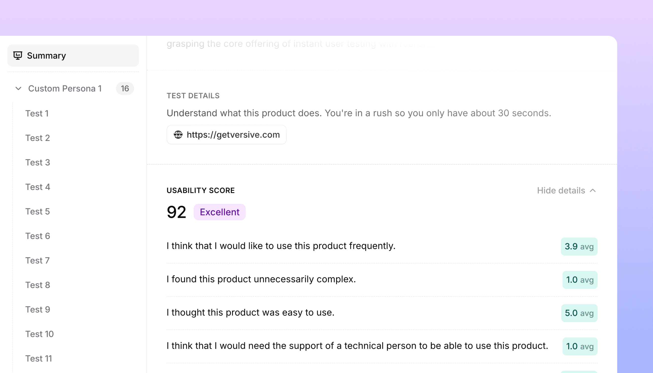 AI Test updates: synthetic users with SUS scoring and more