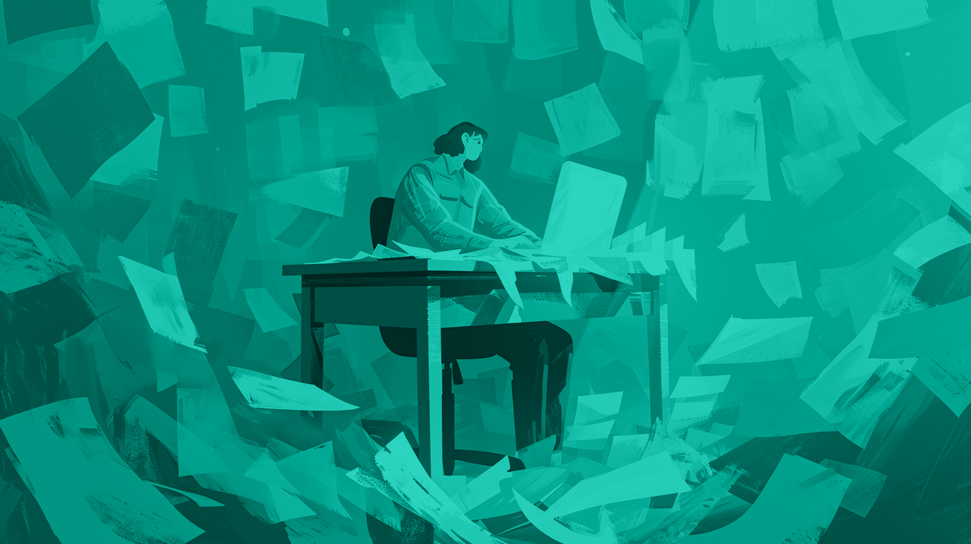 Illustration of a researcher overwhelmed by papers