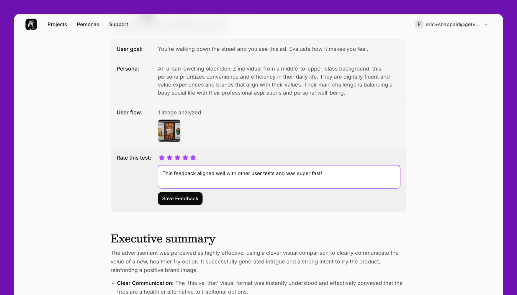 Test ratings interface